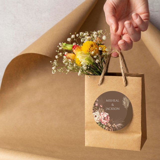 Pegatina Redonda Moda moderna Boda de acuarela bohemia floral (Subido por el creador)