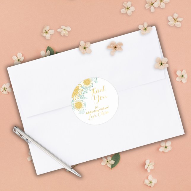 Pegatina Redonda Moda moderna Boho Floral Sweet 16 fiesta de cumple (Subido por el creador)