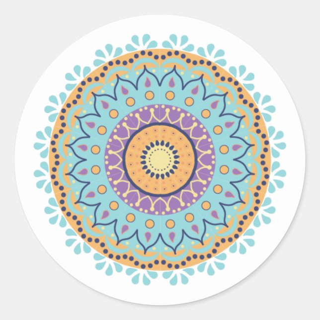 Pegatina Redonda Moda moderna simple Mandala Verde azulado estilo (Anverso)