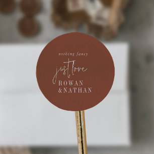 Pegatina Redonda Moda moderna Terracota Rust Just Love Boda