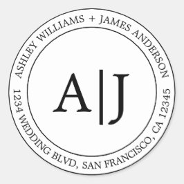 Pegatina Redonda Moda Monograma Boda Dirección de devolución Blanco