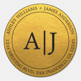 Pegatina Redonda Moda Monograma Boda Dirección de devolución Oro