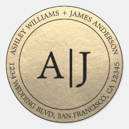 Pegatina Redonda Moda Monograma Boda Dirección de devolución Oro