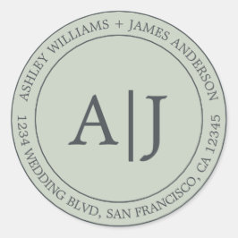 Pegatina Redonda Moda Monograma Boda Dirección de devolución Pastel