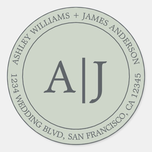 Pegatina Redonda Moda Monograma Boda Dirección de devolución Pastel (Anverso)