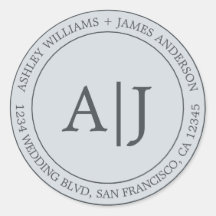 Moda Monograma Boda Dirección de retorno Pastel Az