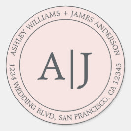 Pegatina Redonda Moda Monograma Boda Dirección de retorno Pastel ro