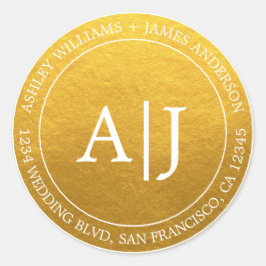 Pegatina Redonda Moda Monograma Dirección de devolución Boda Gold C