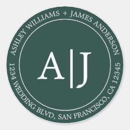 Pegatina Redonda Moda Monograma Dirección de devolución de Boda Ver