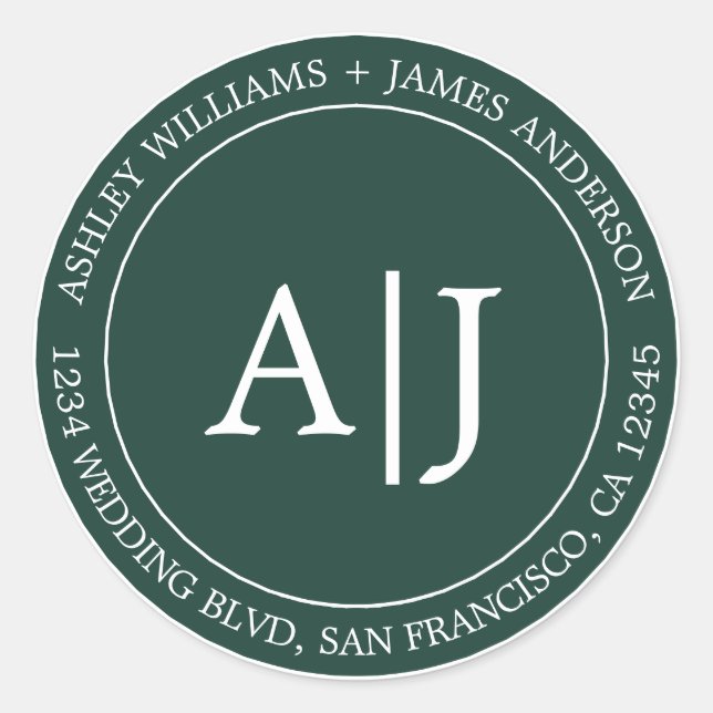 Pegatina Redonda Moda Monograma Dirección de devolución de Boda Ver (Anverso)