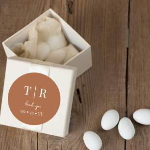 Pegatina Redonda Moda Monogramada Terracota Boda Gracias