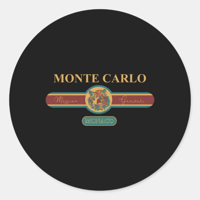 Pegatina Redonda Moda Monte Carlo Monaco Vacaciones (Anverso)