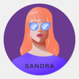 Pegatina Redonda Moda morada y mujer elegante
