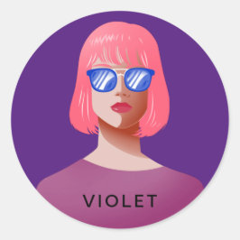 Pegatina Redonda Moda morada y mujer elegante
