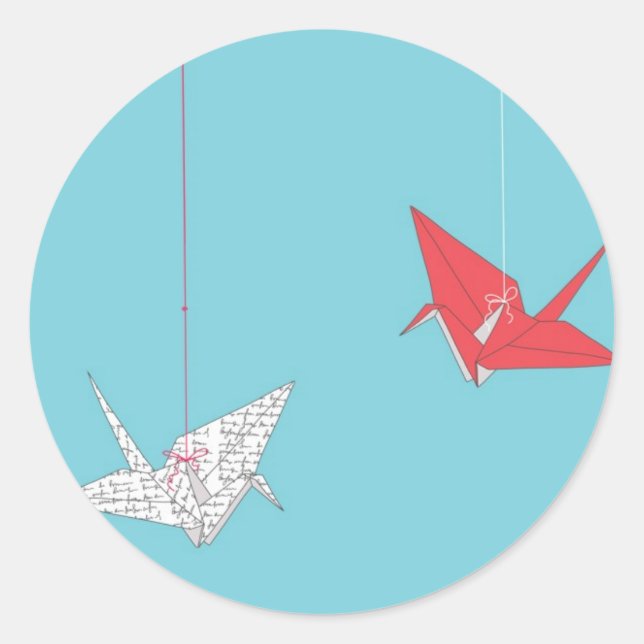 Pegatina Redonda Moda Origami Aves Boda Pegatinas de sobres (Anverso)