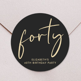 Pegatina Redonda Moda Oro Negro 40 Fiesta de cumpleaños