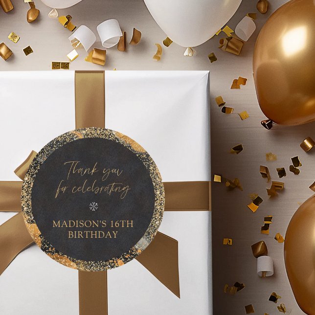 Pegatina Redonda Moda personalizada Purpurina Negro y Oro Gracias (Subido por el creador)