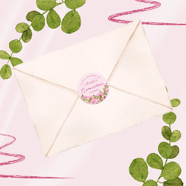 Pegatina Redonda Moda Poppies Blandos Rosa Rosa Quinceañera Gracias