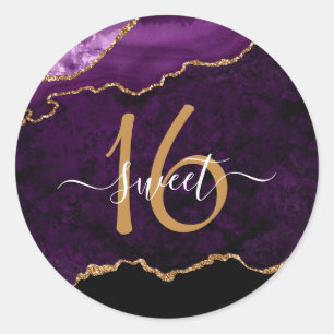 Pegatina Redonda Moda Purpurina de oro morado Agate Personalizado M