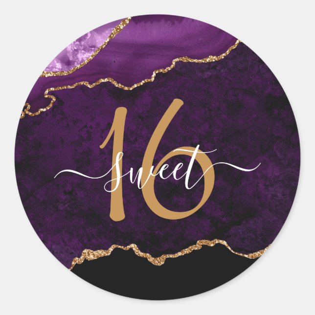 Pegatina Redonda Moda Purpurina de oro morado Agate Personalizado M (Anverso)
