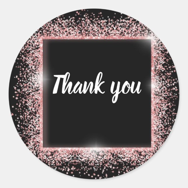 Pegatina Redonda Moda Purpurina negro y rosa Gracias Pegatinas (Anverso)