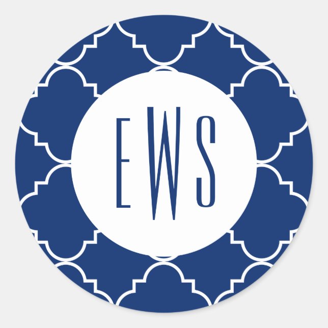 Pegatina Redonda Moda Quatrefoil Monograma Pegatinas (Anverso)