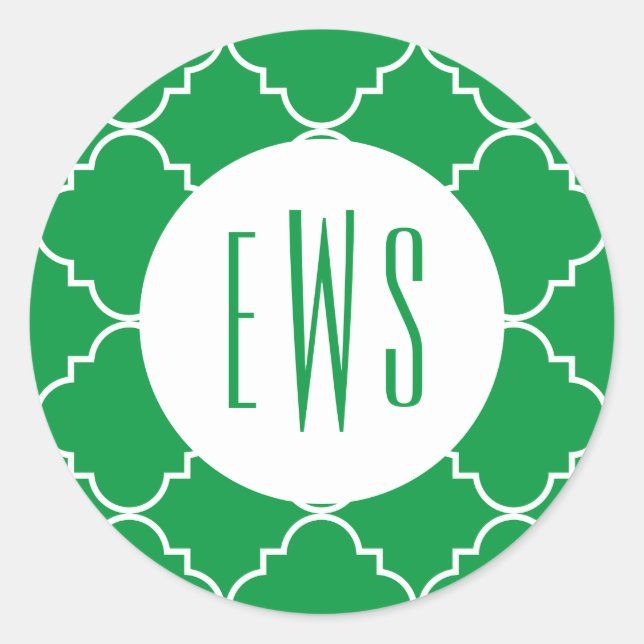 Pegatina Redonda Moda Quatrefoil Monograma Pegatinas (Anverso)