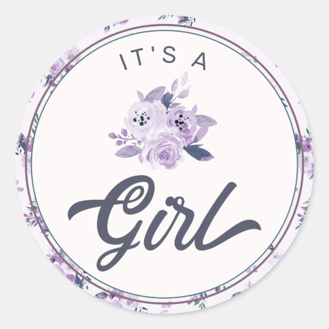Pegatina Redonda Moda Recién nacido morado floral es un favor Chica (Anverso)