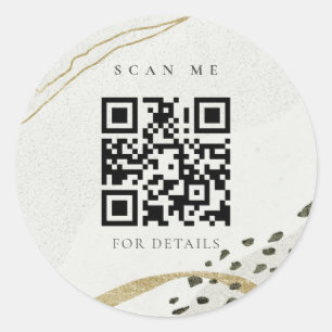 Pegatina Redonda Moda Resumen Código QR de Piedra Gris Negra de Mar