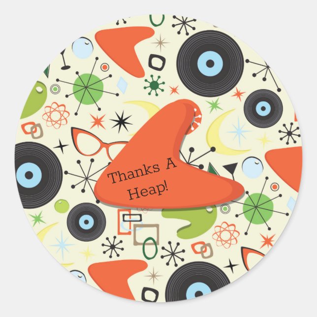 Pegatina Redonda Moda Retro de los 50 y 60 Patrones para Fiestas (Anverso)