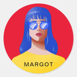 Pegatina Redonda Moda roja y elegante mujer