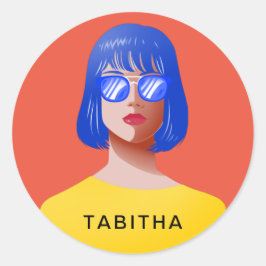 Pegatina Redonda Moda roja y elegante mujer