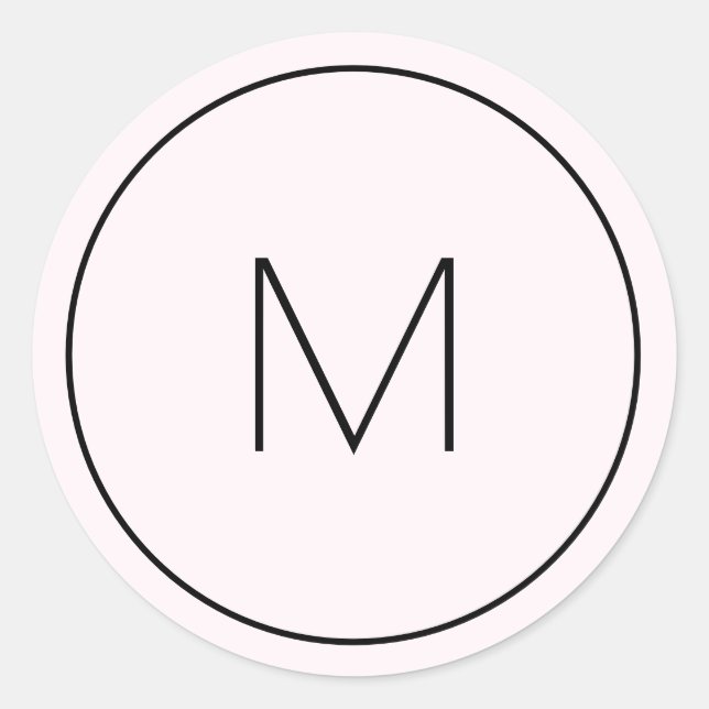 Pegatina Redonda Moda rosa claro minimalista Monograma simple (Anverso)
