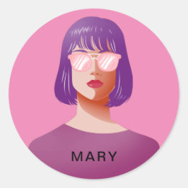 Pegatina Redonda Moda rosa y mujer elegante