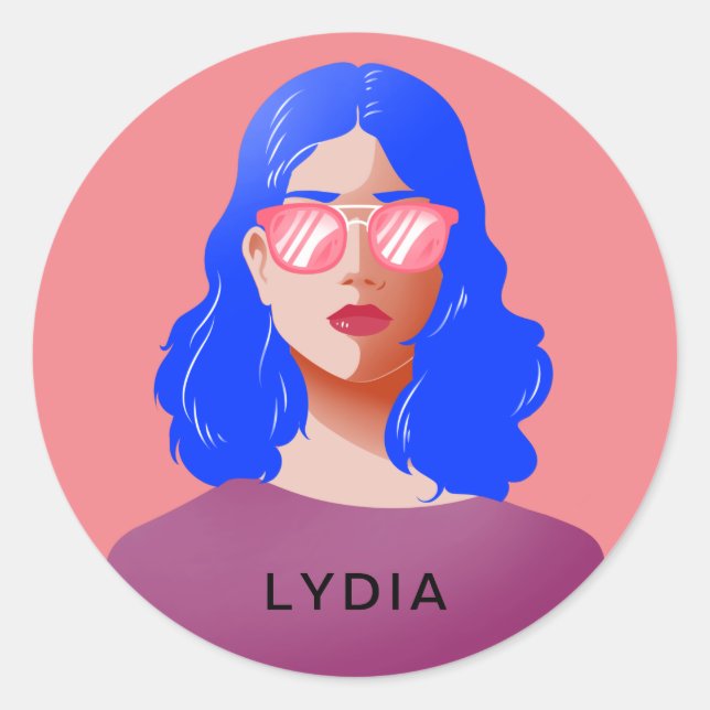 Pegatina Redonda Moda rosa y mujer elegante (Anverso)