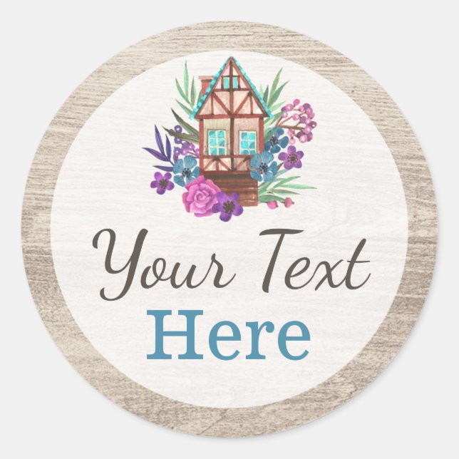 Pegatina Redonda Moda rústica de cabaña floral Cabina de agua Mader (Anverso)