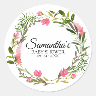 Pegatina Redonda Moda Rustica Floral Wreath Baby Shower