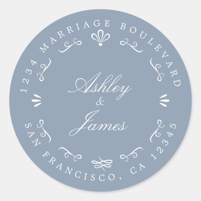 Pegatina Redonda Moda Rústica Futuro Sr. Sra. Boda Dirección de Ret (Anverso)