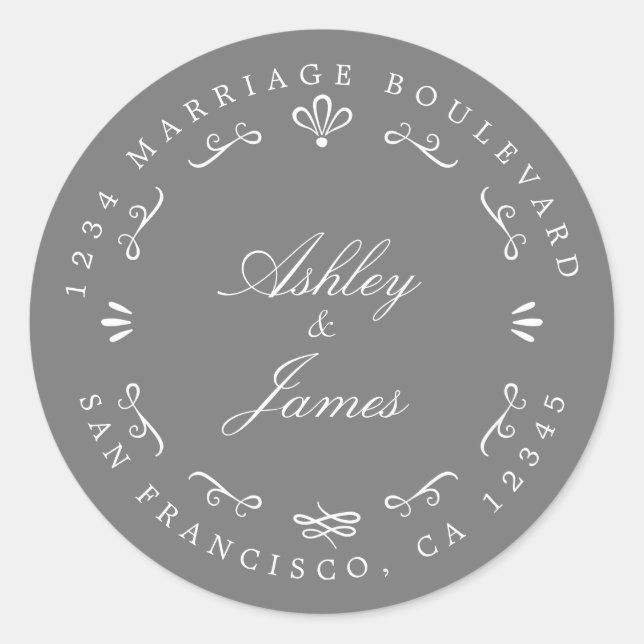 Pegatina Redonda Moda Rústica Futuro Sr. Sra. Boda Dirección de Ret (Anverso)
