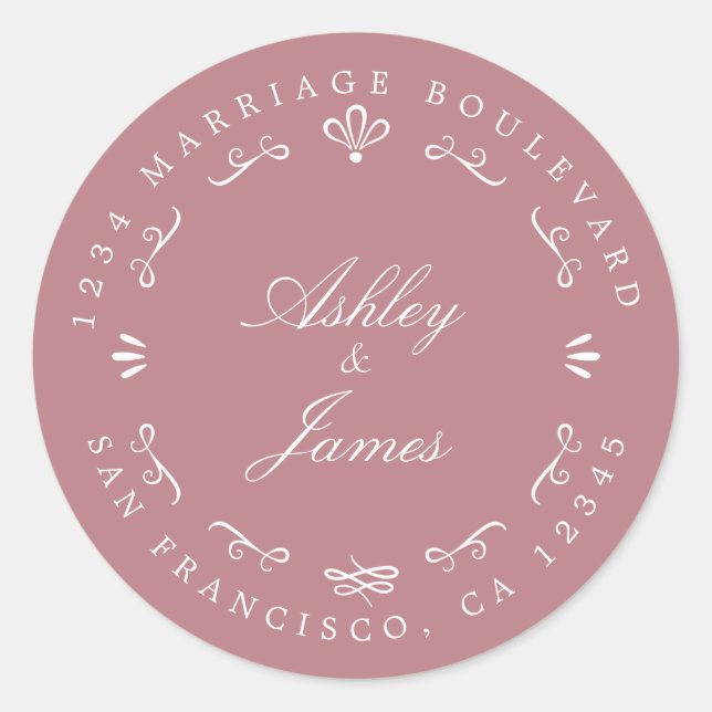 Pegatina Redonda Moda Rústica Futuro Sr. Sra. Boda Dirección de Ret (Anverso)