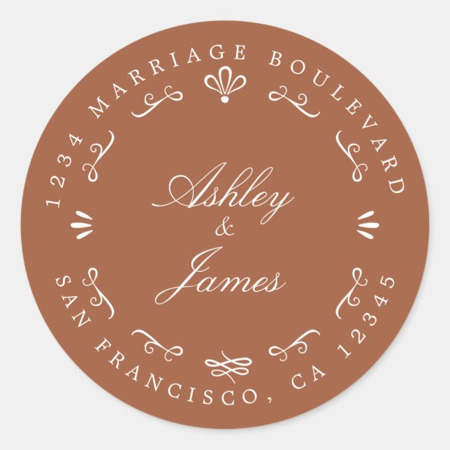 Pegatina Redonda Moda Rústica Futuro Sr. Sra. Boda Dirección de Ret (Anverso)