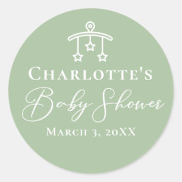 Pegatina Redonda Moda Sage Green Baby Shower Personalizado