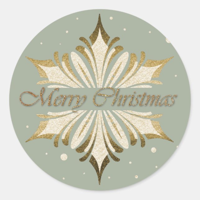 Pegatina Redonda Moda Sage, Marfil Gold Snowflake Christmas Sticker (Anverso)