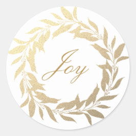 Pegatina Redonda Moda Script Joy Gold Wreath Navidades