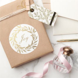 Pegatina Redonda Moda Script Joy Gold Wreath Navidades