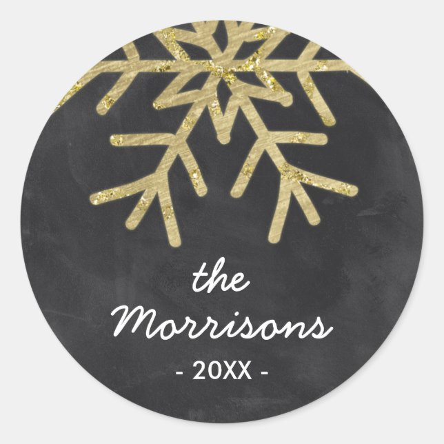 Pegatina Redonda Moda Snowflake | Faux Relieve metalizado dorado Ho (Anverso)