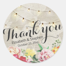 Pegatina Redonda Moda String Lights Linen Floral Boda Gracias
