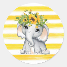 Pegatina Redonda Moda SunFlower Elephant Stripes Baby Shower