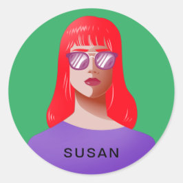 Pegatina Redonda Moda verde y elegante mujer