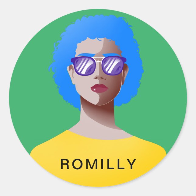 Pegatina Redonda Moda verde y elegante mujer (Anverso)